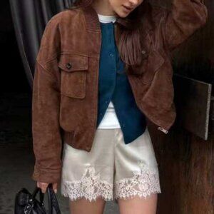 Reformation Cream Lace-Trim Silk Shorts - NWOT